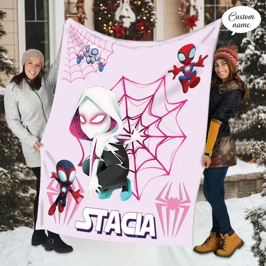 Custom Spider-Gwen Fleece Blanket, Spidey and Friends Throw