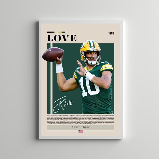 Jordan Love Poster, Green Bay Packers Print, football Poster, Sports Poster, football Fans, Football Poster, football Wall Art, Sports Bedroom Posters
