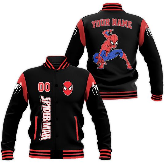 Personalize Spiderman Miles Morales Varsity Jacket, Baseball Outfit, Personalized Disney Jacket, Baseball Team Outfit