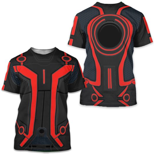 Red Tron Shirt, Tron Legacy Costume, Tron City Cosplay, Tomorrowland Ride