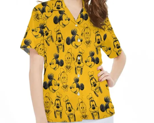 Discover Disney Mickey And Friends Sketch Art Yellow Hawaiian Shirt