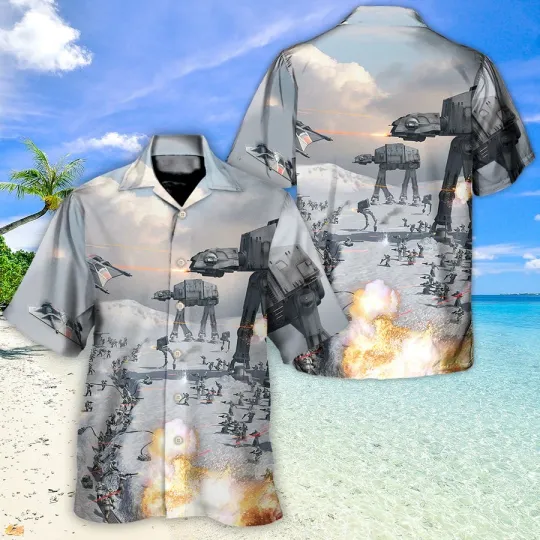Discover Disney Star Wars Summer Beach Starwars Battle Of Hoth AT-AT Hawaiian Shirt