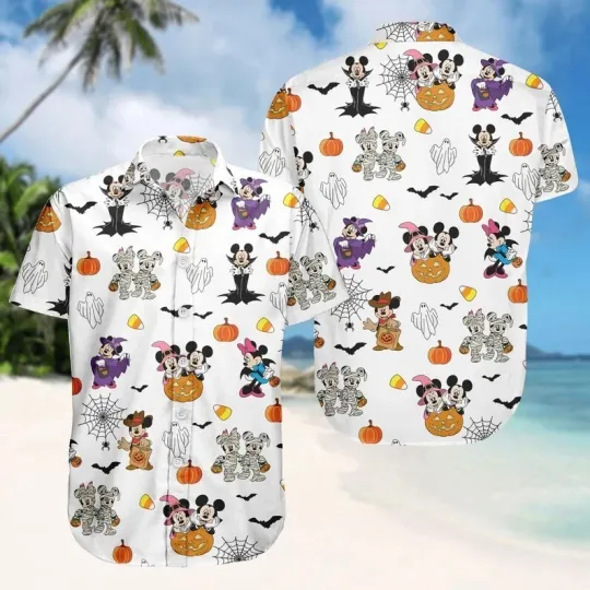 Discover Disney Mickey And Minnie Mouse Costume Halloween Trick Or Treat Hawaiian Shirt