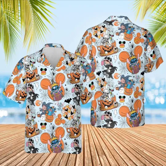 Discover Disney Halloween Lilo & Stitch Pumpkin Cup Spooky Vibes Hawaiian Shirt