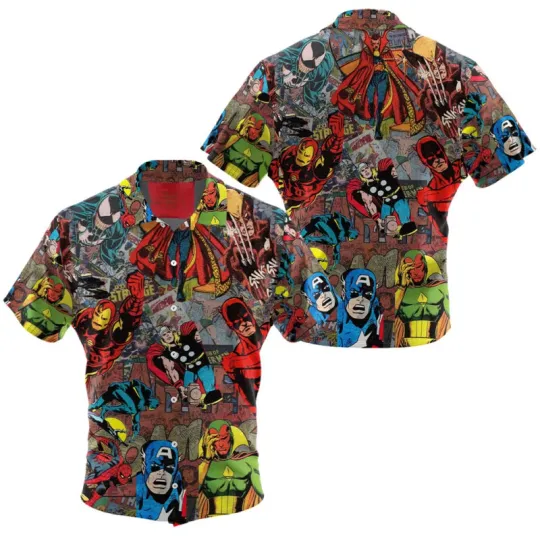 Discover Disney Marvel Avengers Comic Collage Hawaiian Shirt
