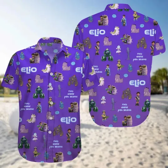 Discover Disney Elio Characters Halloween Purple Hawaiian Shirt