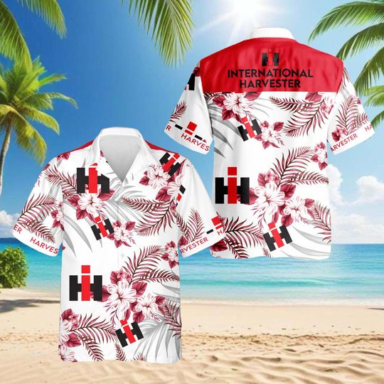 International Harvester Hawaiian Shirt - Red Floral Aloha Shirt for Men and Women