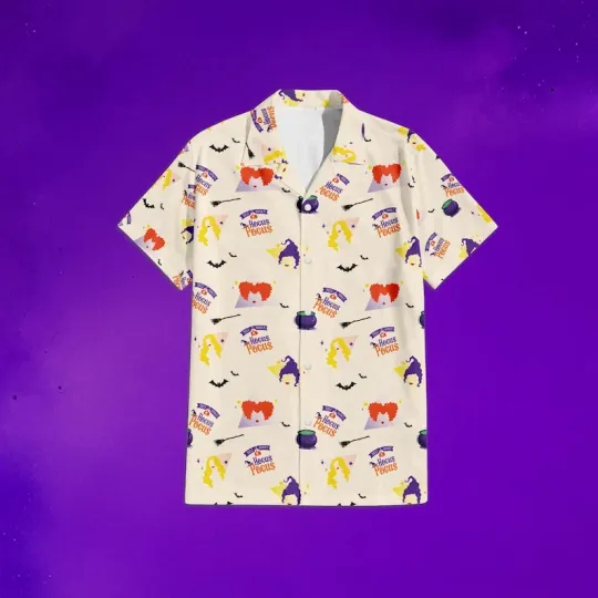 Discover Disney Hocus Pocus Halloween Cream Hawaiian Shirt