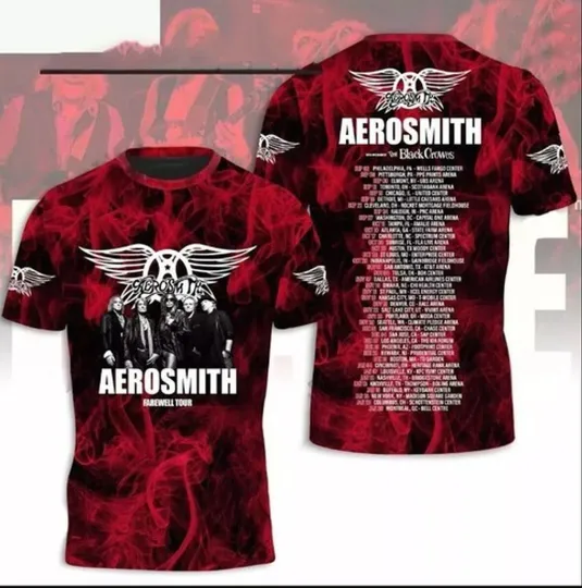 Discover Aerosmith Tour 2024 2025 T-shirt, Aerosmith Peace Out Farewell Tour 3D Shirt