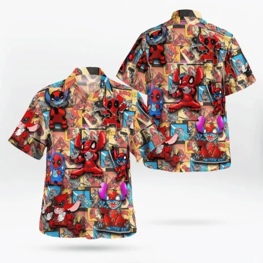 Discover Disney Pew Pew Deadpool Stitch Halloween Hawaiian Shirt