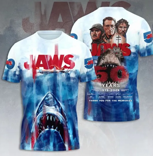 Jaws 50 Years 1975-2025 Thank You For Memories 3D T-Shirt