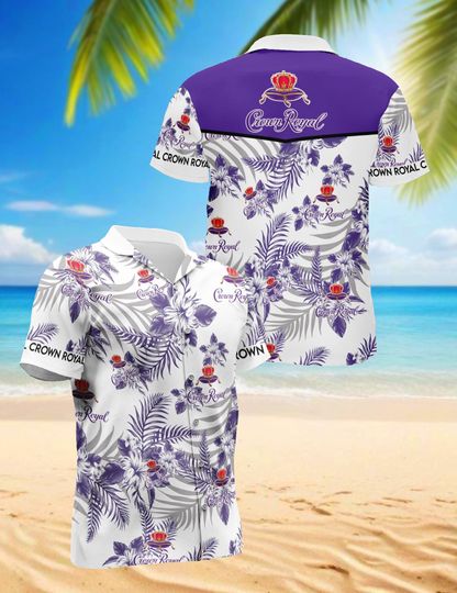 Discover Crown Royal Short-Sleeve Hawaiian Shirt, Unisex Tropical Button-Down for Men and Women