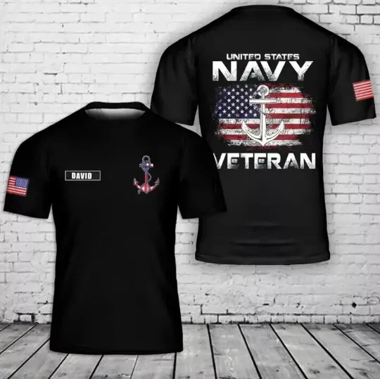 Discover Custom Name US Navy Veteran Gift AOP Shirt 3D T-shirt Full Size S-5XL