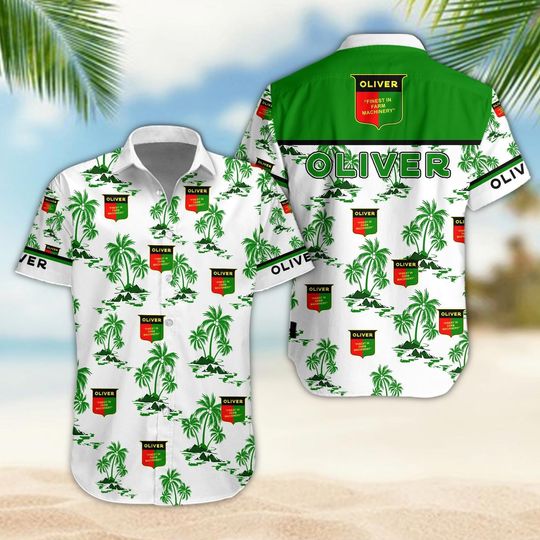 Discover Oliver Tractor Hawaiian Shirt, Green Palm Tree Aloha Shirt for Men and Women