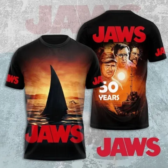 Discover Jaws Movie 50 Years 1975-2025 Thank For The Memories 3D Shirt