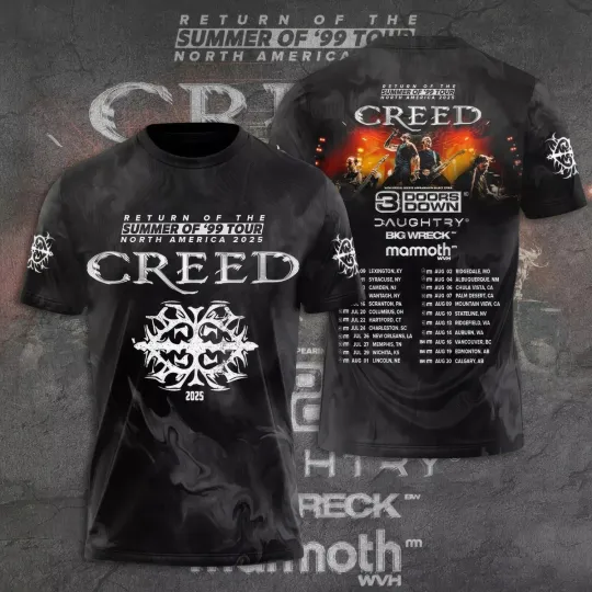 Discover Hot New Creed Band 3D Tshirt Summer of 99 Tour North American 2025 3D Shirt