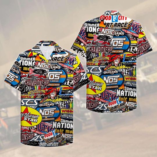 Discover Dirt Track Racing Hawaiian Shirt, Racing Car Aloha Button Down Short Sleeve Beach Shirt