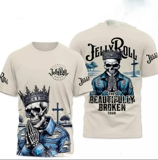 Discover Jelly Roll The Beautifully Broken Tour Biege 3D T-Shirt