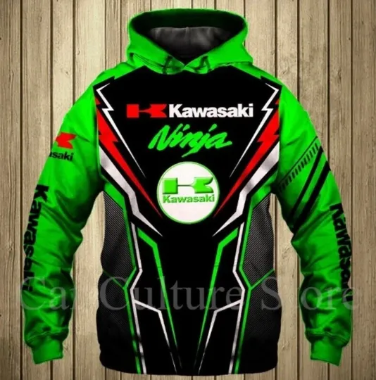 Discover Kawasaki Hoodie 3D Motobike All Over Printed For Gift Full Size Green S-5XL