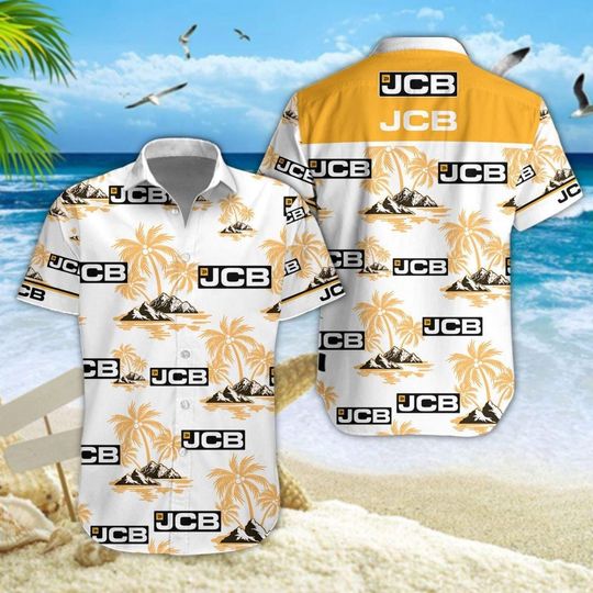 Discover Construction Machinery Hawaiian Shirt, Yellow Excavator Aloha Button Down Summer Beach Shirt, Workwear Casual Short Sleeve Top