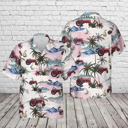 International Harvester 856 Tractor Hawaiian Shirt for Men, Vintage Farmer Beach Button-Down