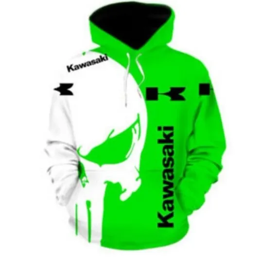 Discover Kawasaki Motorcycles Fire Eagle Hoodie 3D All Over Prints Size S-5XL White Green