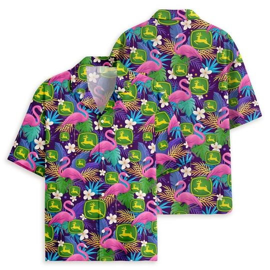 Discover John Dee Hawaiian Shirt for Men and Women, Tropical Tractor Aloha Shirt, Short Sleeve Casual Summer Beach Vacation Farmer Gift