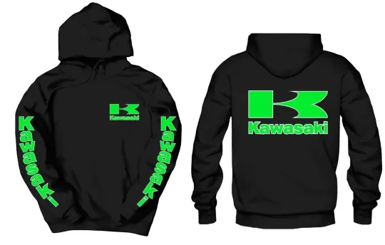 Discover Kawasaki Green Ninja Front & Back Logo Black 3D Hoodie