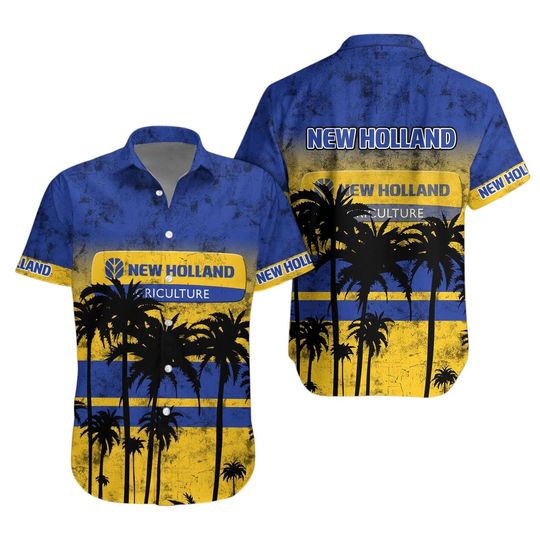 Discover New Holland Tractor Hawaiian Shirt, Tropical Tractor Aloha Shirt for Men and Women, Casual Short Sleeve Summer Beach Vacation Farmer Gift