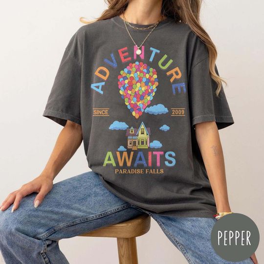 Disney Pixar Up Shirt, A World Of Adventure Awaits Rainbow Balloons Tee, Disneyland Vacation Trip, Disney Up Movie Shirt, Paradise Falls Tee