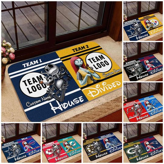 Discover Personalized Jack Sally House Divided Doormat, Nightmare Before Christmas Welcome Mat, Custom Football Team Doormat, Gift For Housewarming
