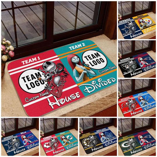 Discover Personalized Jack Sally House Divided Doormat, Nightmare Before Christmas Welcome Mat, Custom Football Team Doormat, Gift For Housewarming