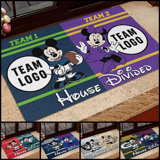 Discover Personalized Mickey And Minnie House Divided Doormat, Custom Football Team Doormat, Mickey Minnie Sports Team Doormat, Gift For Housewarming