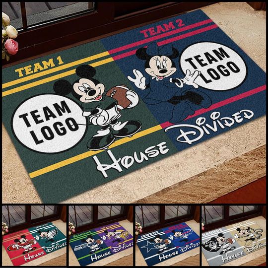 Discover Personalized Mickey And Minnie House Divided Doormat, Custom Football Team Doormat, Mickey Minnie Sports Team Doormat, Gift For Housewarming