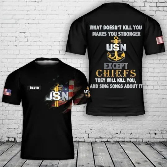 Custom Name US Navy Chief Gift AOP Shirt 3D T-Shirt