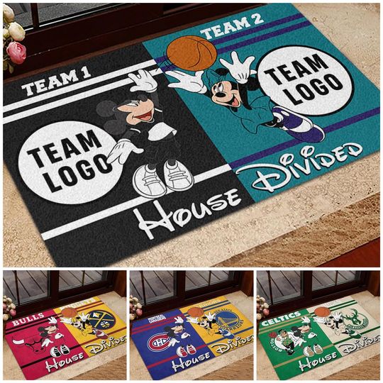 Discover Personalized Mickey And Minnie House Divided Doormat, Mickey Minnie Sports Team Doormat, Gift For Housewarming, Custom Football Team Doormat