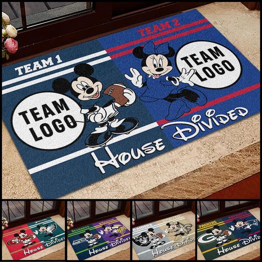 Discover Personalized Mickey And Minnie House Divided Doormat, Custom Football Team Doormat, Mickey Minnie Sports Team Doormat, Gift For Housewarming