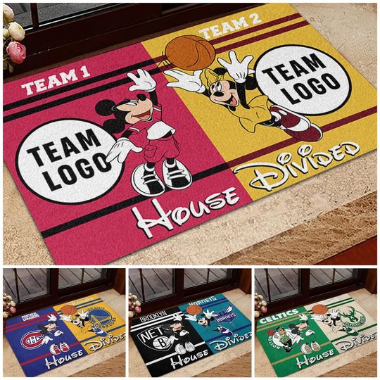 Discover Personalized Mickey And Minnie House Divided Doormat, Mickey Minnie Sports Team Doormat, Gift For Housewarming, Custom Football Team Doormat