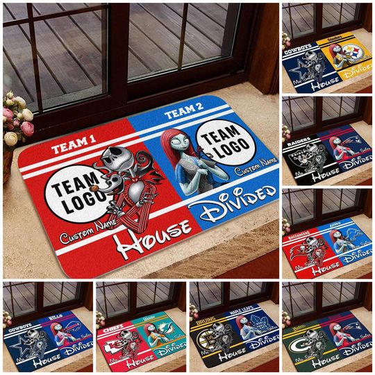 Discover Personalized Jack Sally House Divided Doormat, Nightmare Before Christmas Welcome Mat, Custom Football Team Doormat, Gift For Housewarming