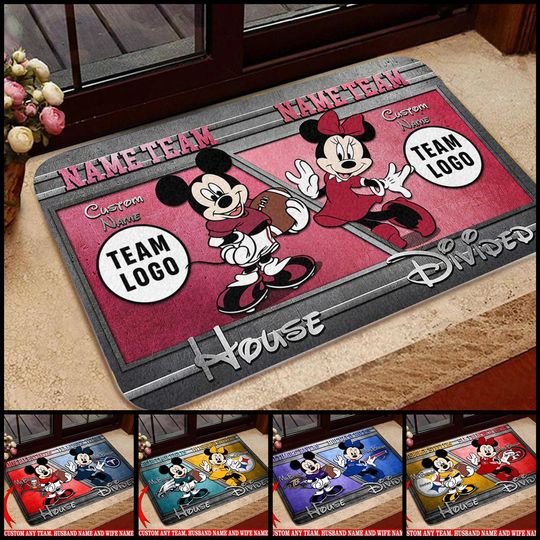 Discover Personalized Mickey And Minnie House Divided Doormat, Mickey Minnie Sports Team Doormat, Custom Football Team Doormat, Gift For Housewarming