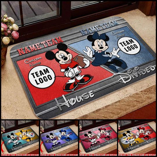 Discover Personalized Mickey And Minnie House Divided Doormat, Mickey Minnie Sports Team Doormat, Custom Football Team Doormat, Gift For Housewarming