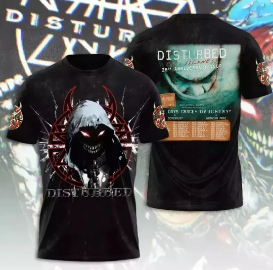 Discover Disturbed The Sickness 25th Anniversary Tour 2025 3D T-Shirt
