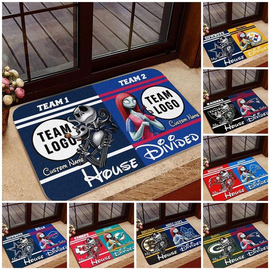 Discover Personalized Jack Sally House Divided Doormat, Nightmare Before Christmas Welcome Mat, Custom Football Team Doormat, Gift For Housewarming