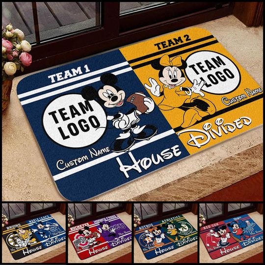 Discover Personalized Mickey And Minnie House Divided Doormat, Gift For Housewarming, Mickey Minnie Sports Team Doormat, Custom Football Team Doormat