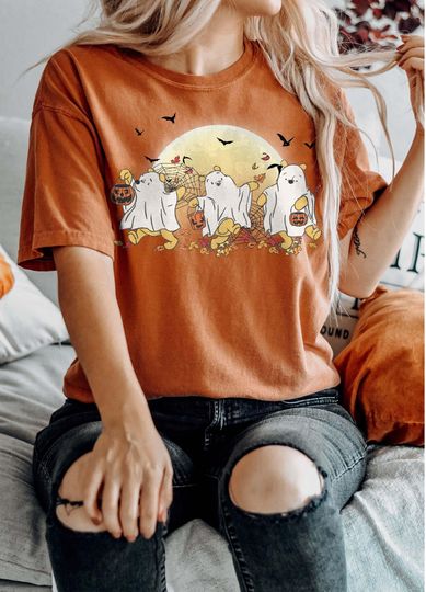 Discover Retro Pooh Ghost Halloween Shirt, Winnie The Pooh Halloween Shirt, Spooky Season Shirt, Pooh Shirt, Cute Fall Shirt, Halloween Women's Shirt