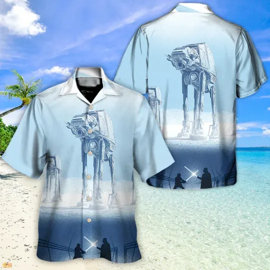 Discover Disney Star Wars Darth Vader Battle Aloha Ice Blue Hawaiian Shirt