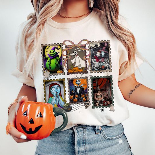 Retro Nightmare Before Christmas Shirt, Preppy Coquette Disneyland Halloween Shirt, Jack Sally Lock Shock Barre Oogie Boogie Bash Tee