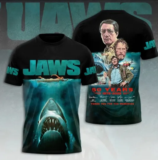 Discover Thank You Jaws 50 Years 1975-2025 Signature AOP 3D T-Shirt
