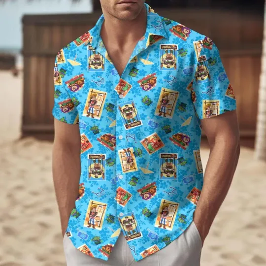 Discover Disney Woody Buzz And Friends Floral Blue Hawaiian Shirt