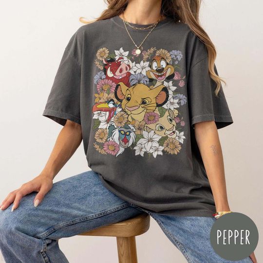 Discover Vintage Floral Lion King Shirt, Retro Floral Disney T-Shirt, Disney Timon And Pumbaa Tee, Disneyland Shirt, Animal Kingdom
